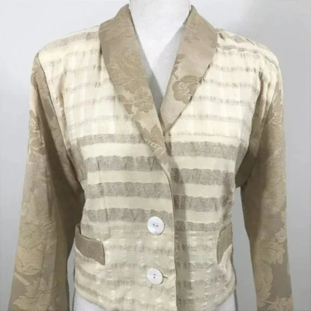 Vintage Brocade Blazer Jacket Cream Women M